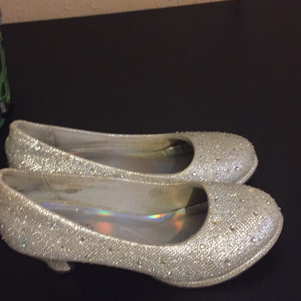 Silver slipper high heels with silver rhinestones